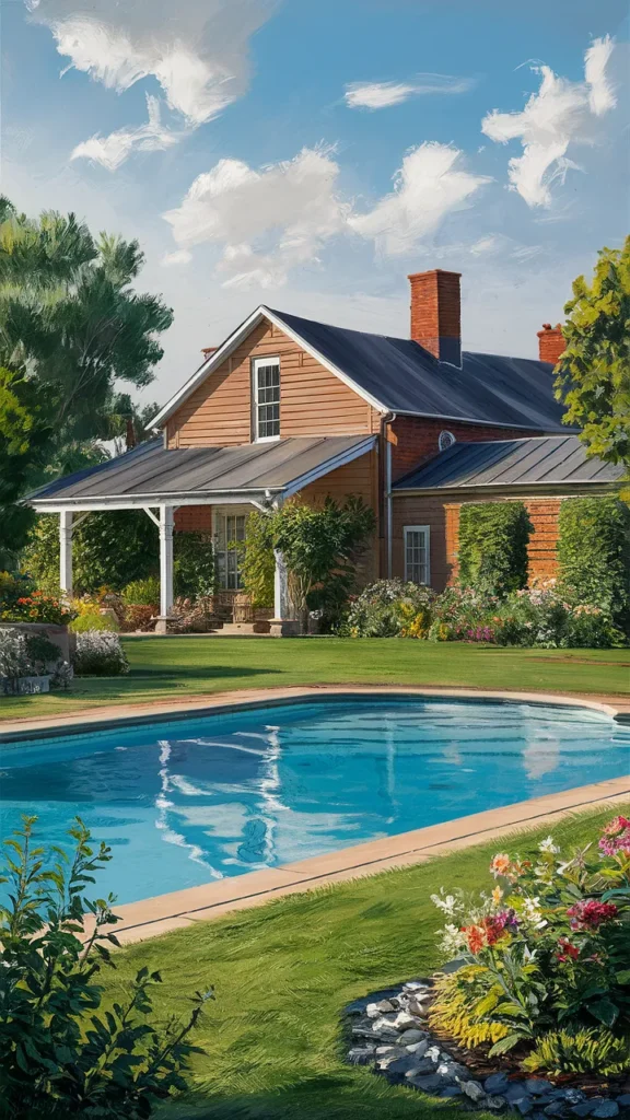 farmhouse yard with pool