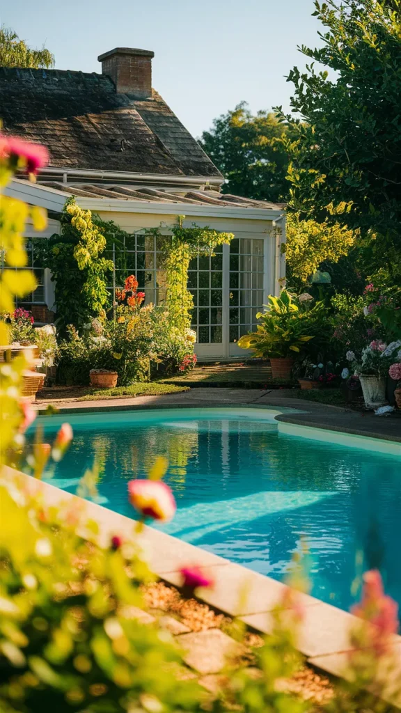 farmhouse yard with pool