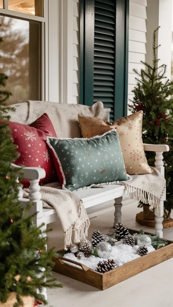 christmas porch decor bench