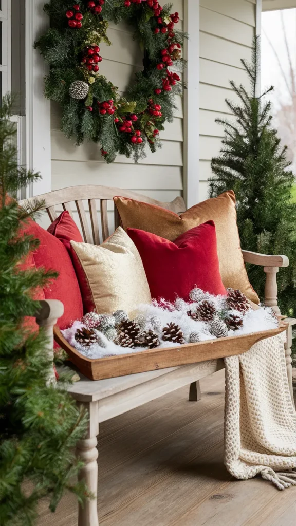christmas porch decor bench