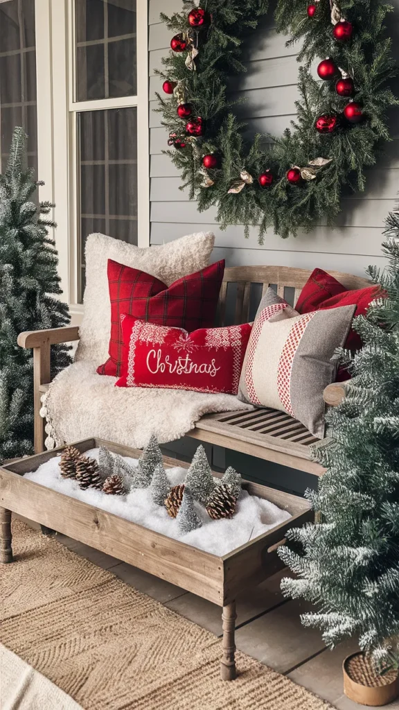christmas porch decor bench