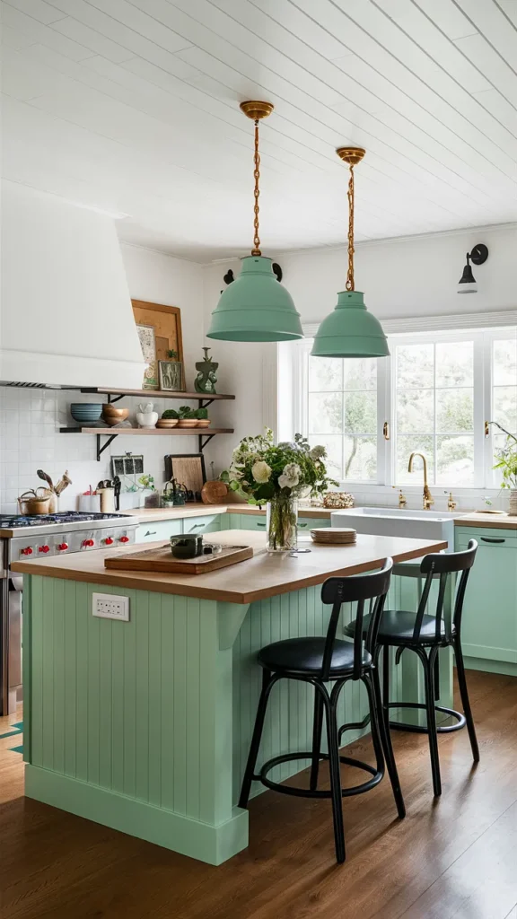 kitchen island ideas mint green