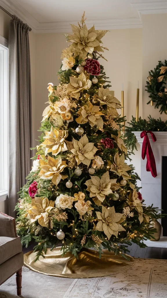 christmas tree gold flowers
