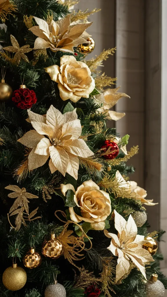 christmas tree gold flowers