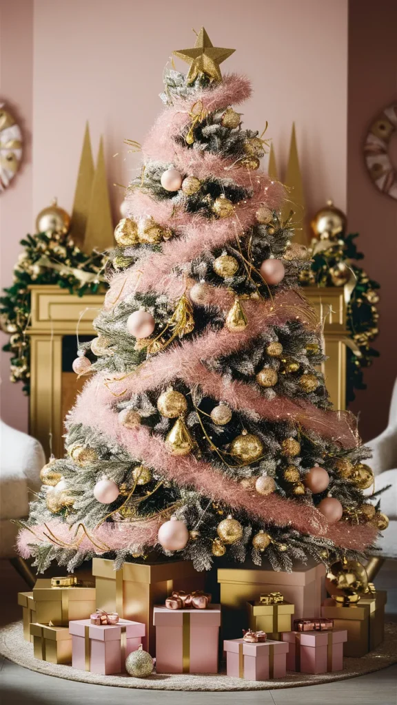 christmas tree gold pink