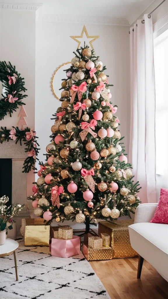 christmas tree gold pink