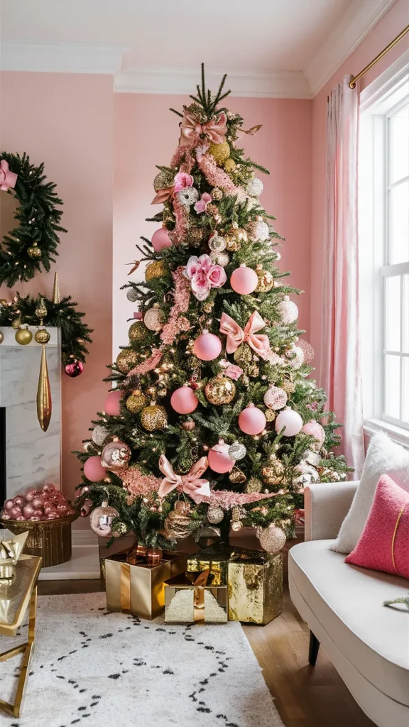 christmas tree gold pink