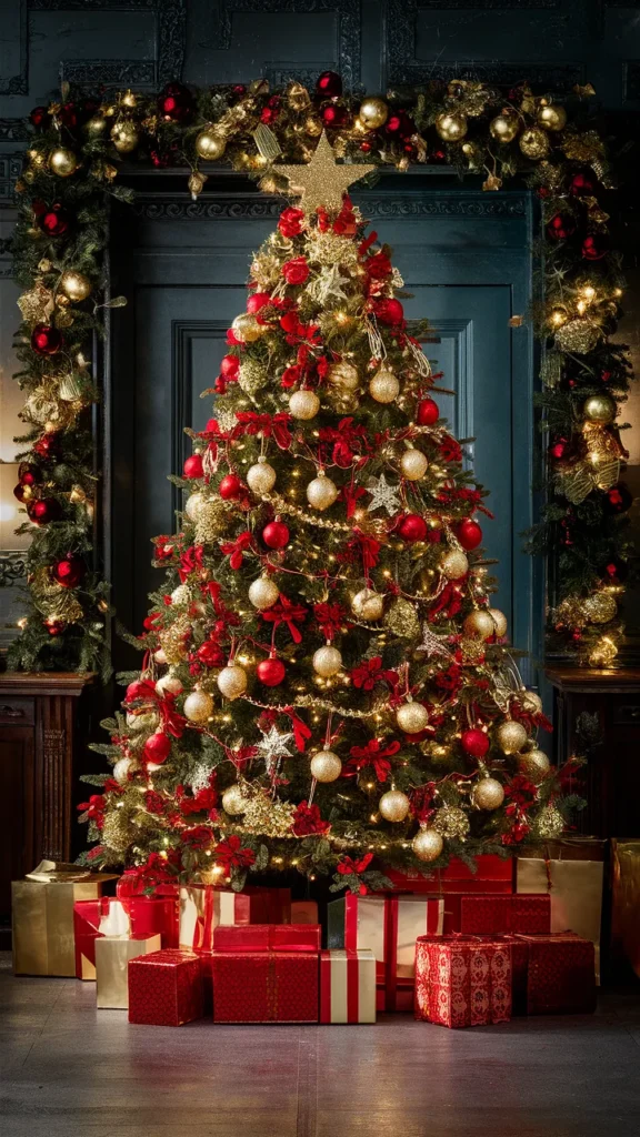 christmas tree gold red
