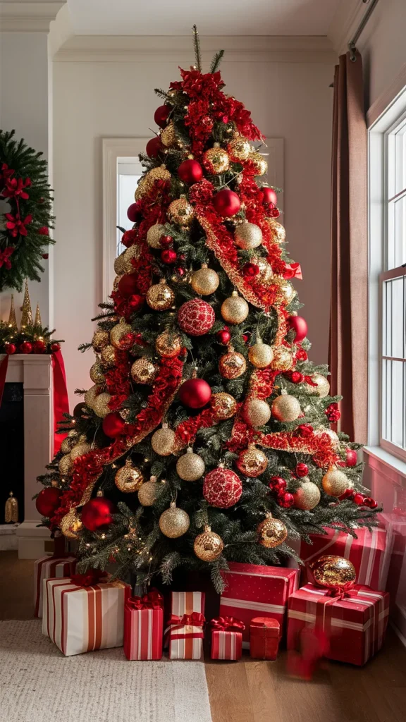 christmas tree gold red