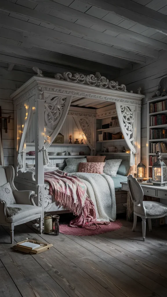 cottage core x dark academia bedroom