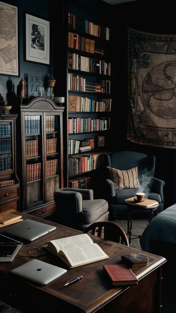 dark academia university bedroom