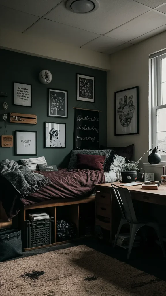 dark academia university bedroom
