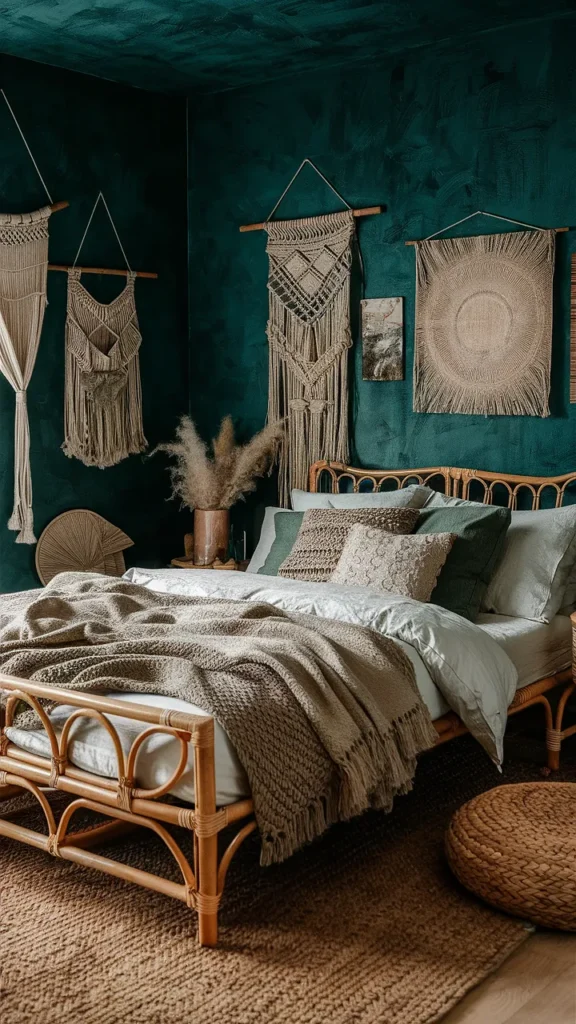 dark teal bedroom boho
