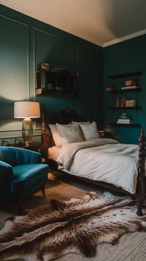 dark teal bedroom moody