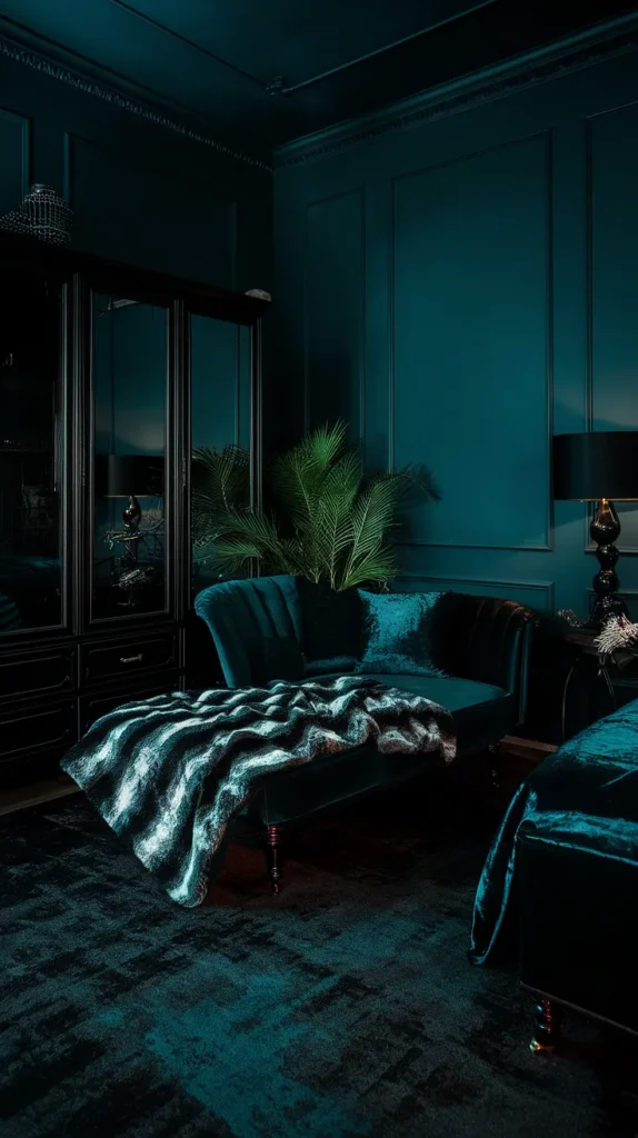 dark teal bedroom moody