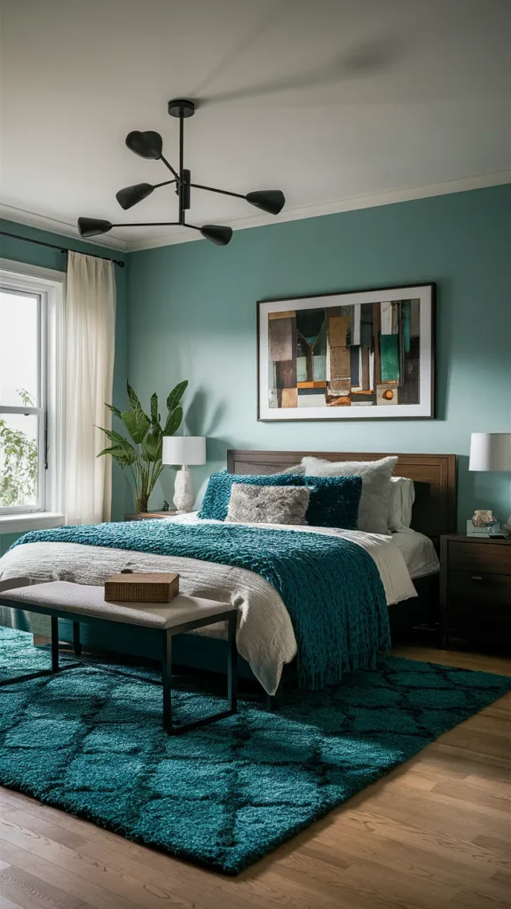 dark teal bedroom rug