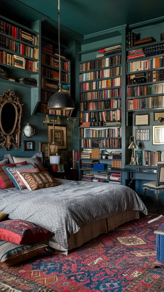 eclectic academia bedroom
