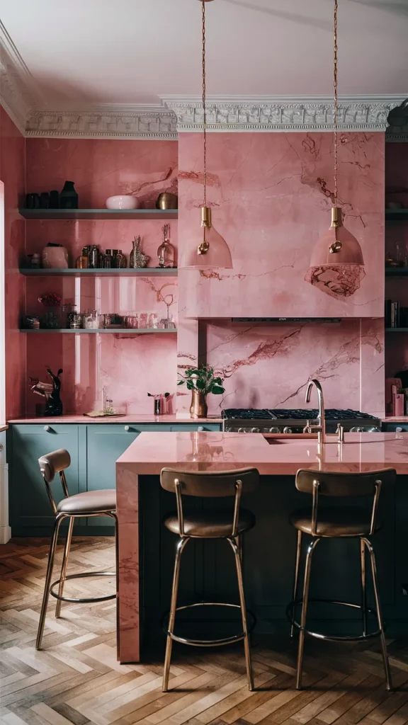 kitchen ideas pink marble