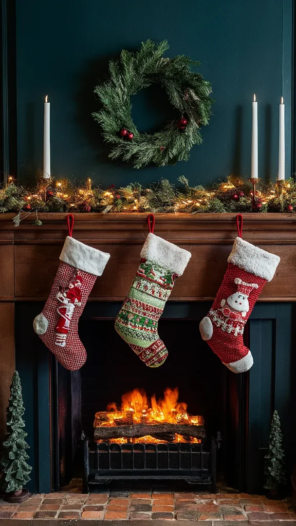 christmas decorations fireplace mantle stocking hanger