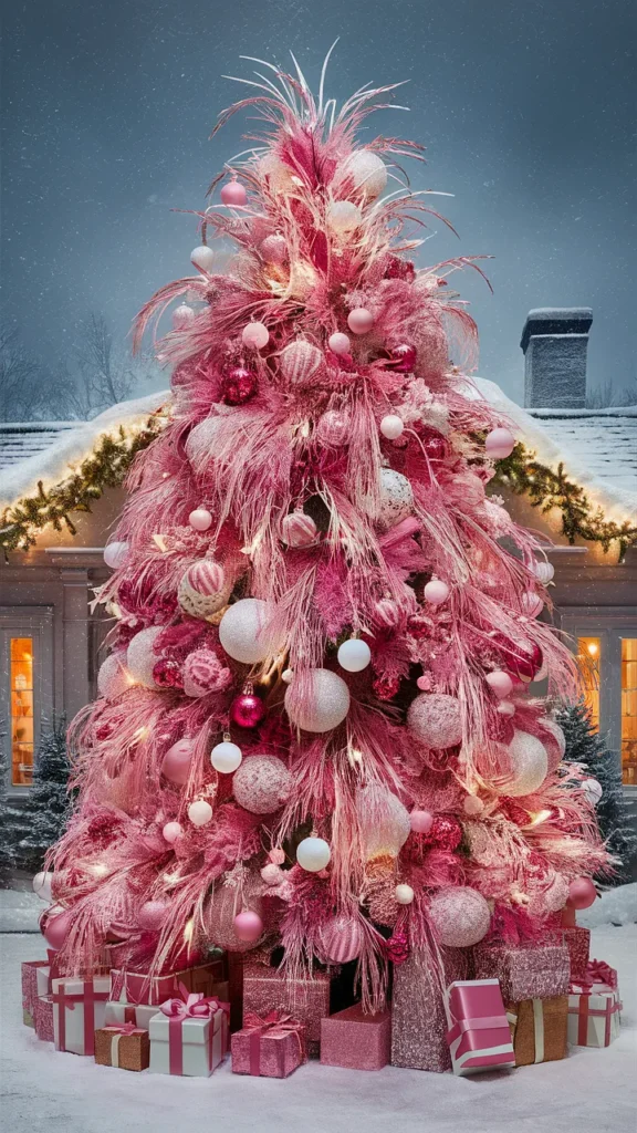 christmas tree pink white