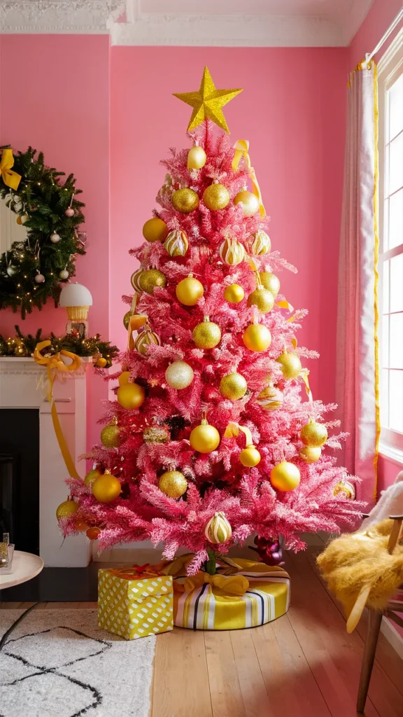 christmas tree pink yellow