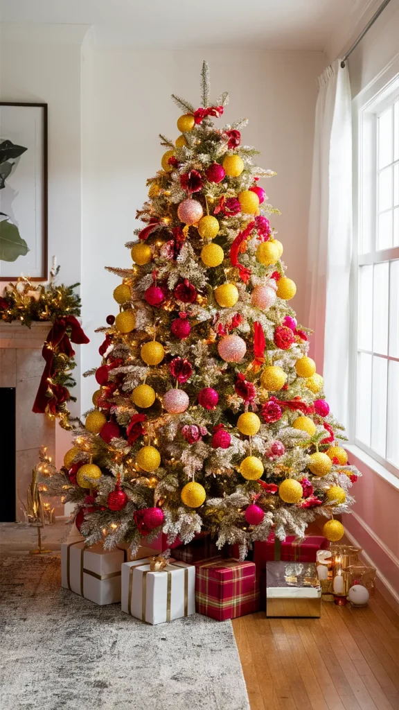 christmas tree pink yellow