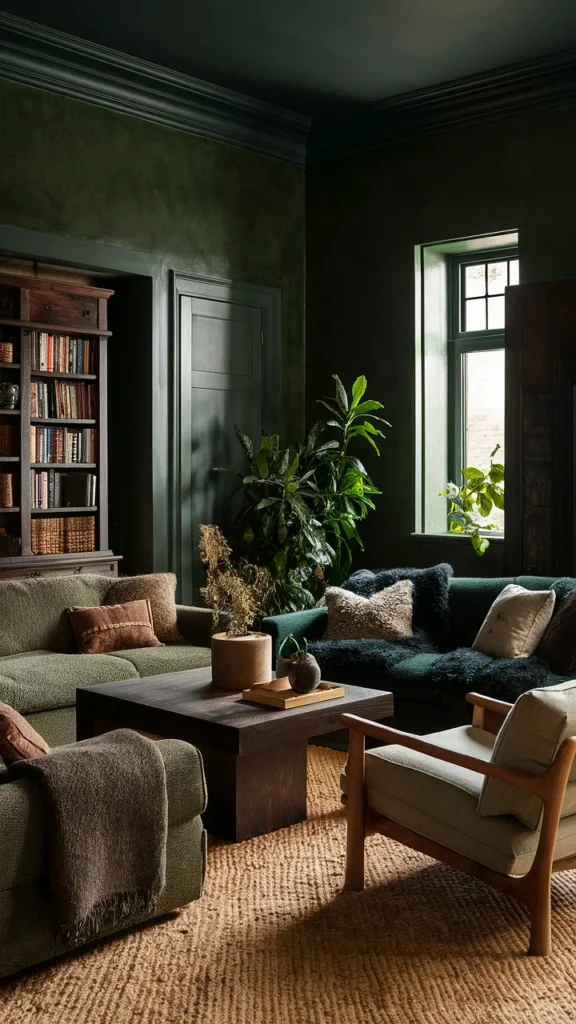 dark green living room walls inspiration