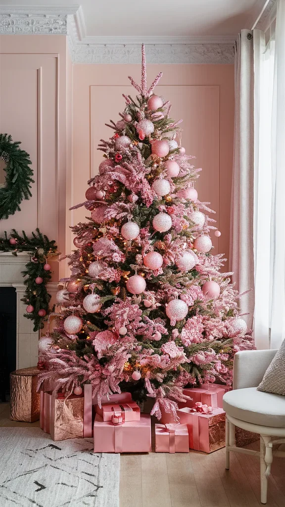 elegant christmas tree color schemes pink
