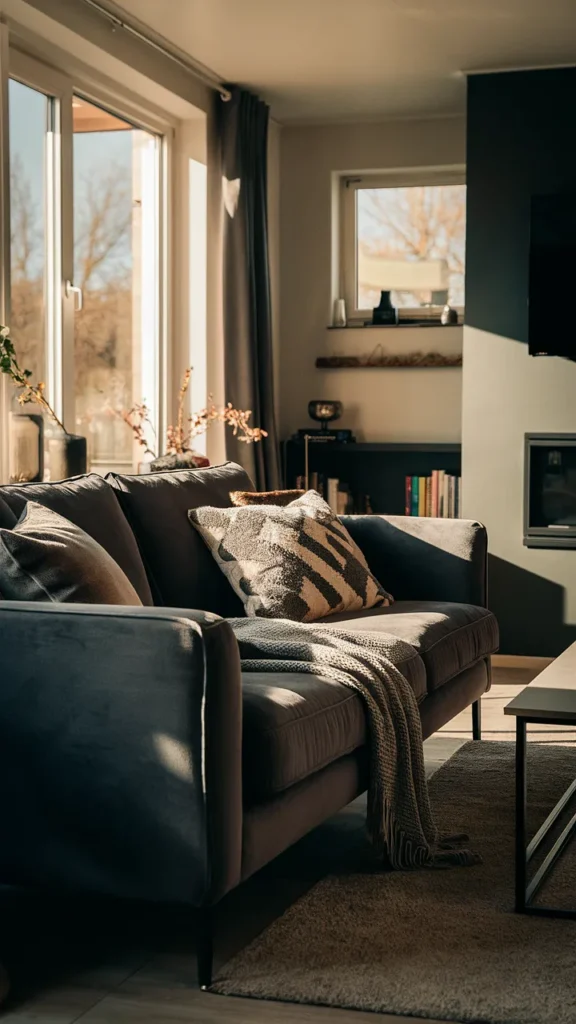 living room inspiration dark grey sofa