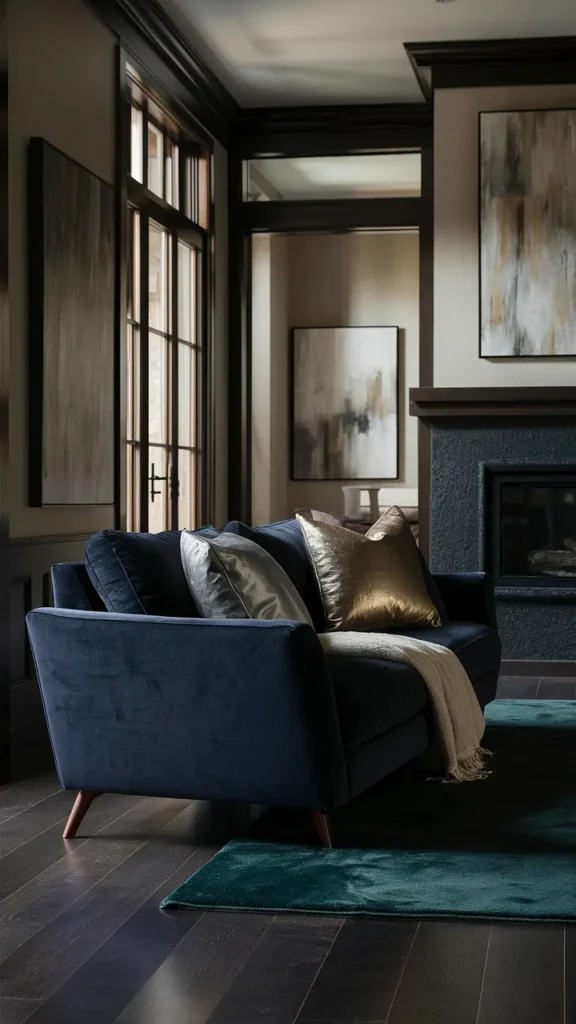 living room inspiration dark navy couch