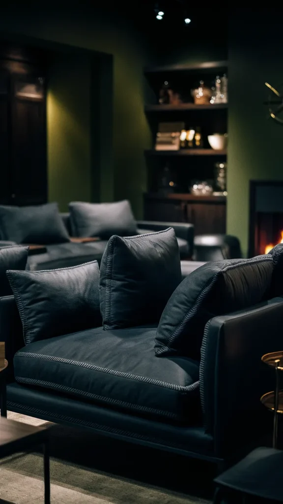 living room inspiration dark navy couch
