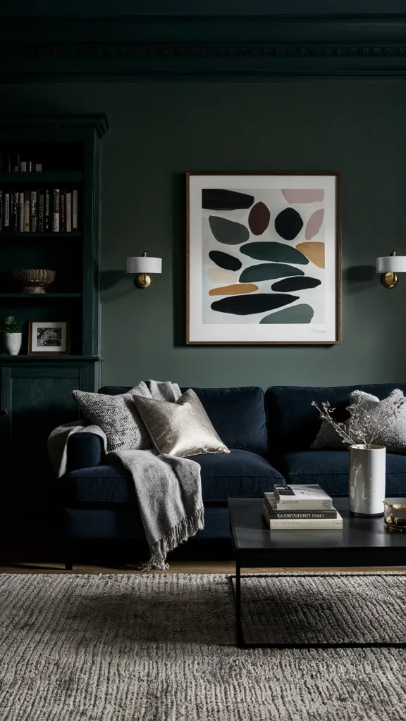 living room inspiration dark navy couch