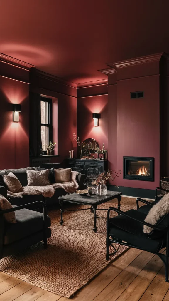 living room inspiration dark pink