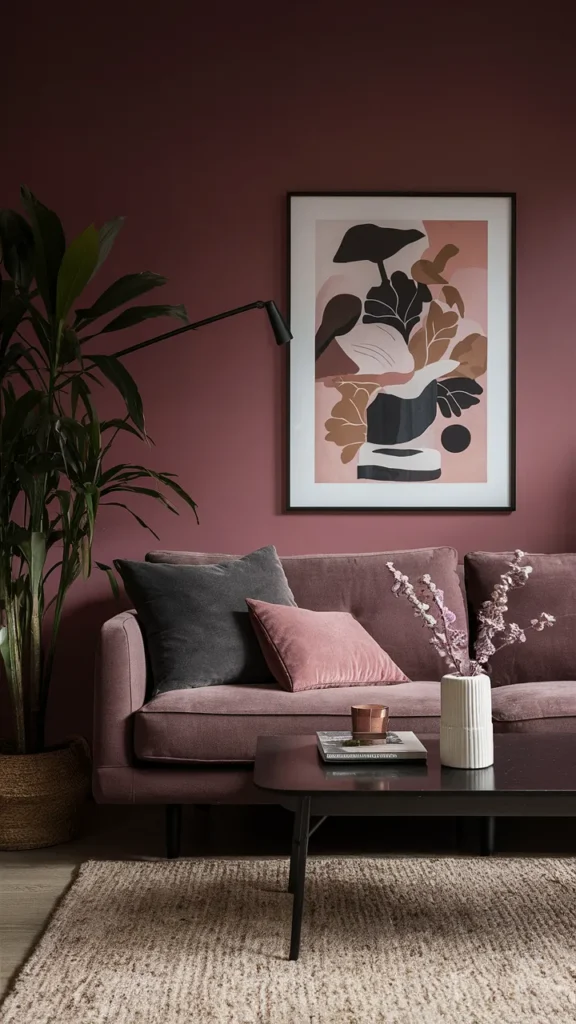 living room inspiration dark pink