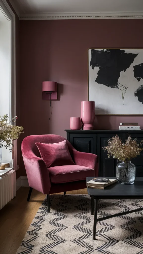 living room inspiration dark pink