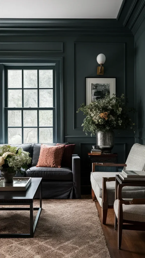 living room inspiration dark trim