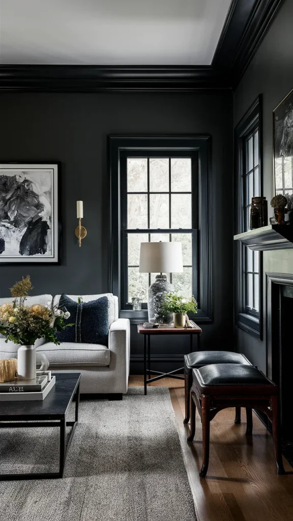 living room inspiration dark trim