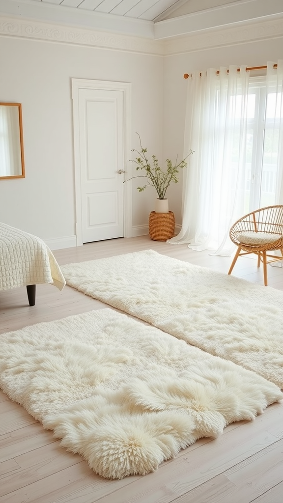Cozy cream rugs in a bright bedroom setting