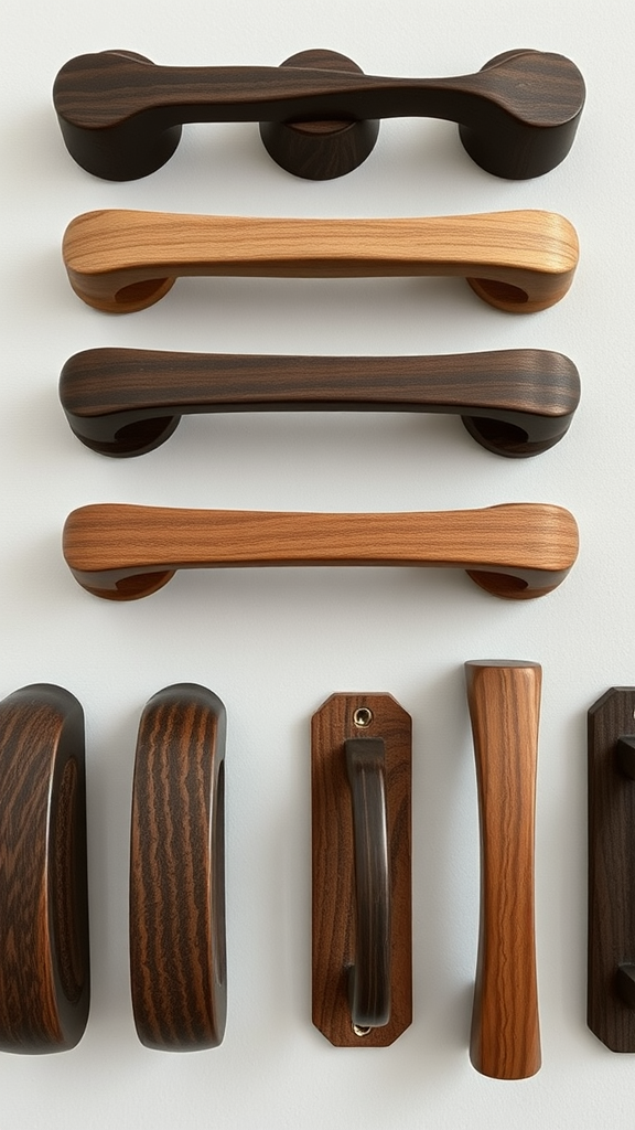 Close-up of dark wood kitchen handles on a cabinet
