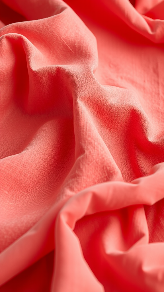 Close-up of textured coral fabric with soft folds and waves