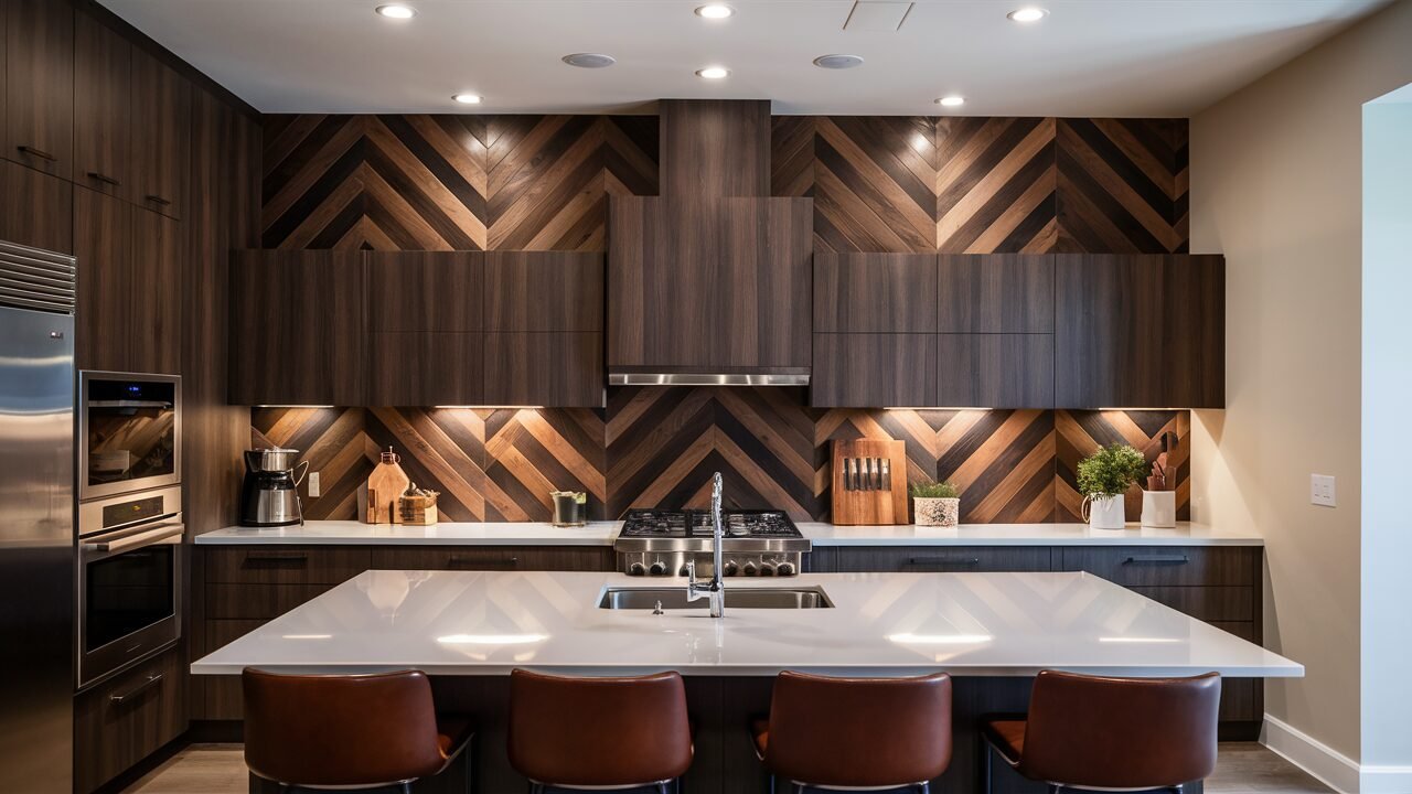 dark wood kitchen backsplash