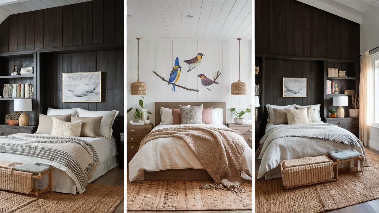Coastal Bedroom Ideas Featuring Dark Wood