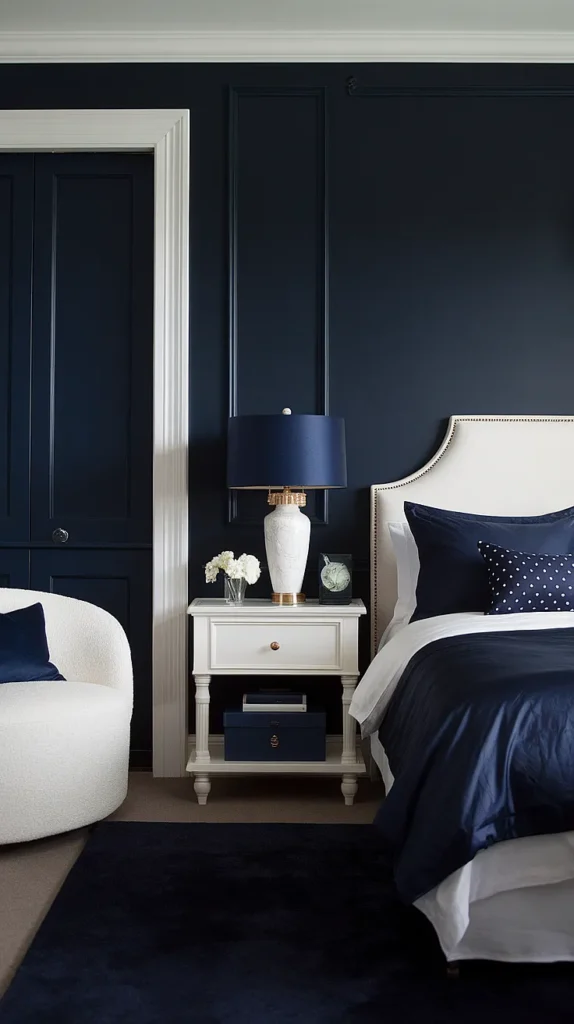 dark feminine bedroom navy