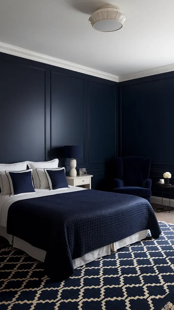 dark feminine bedroom navy
