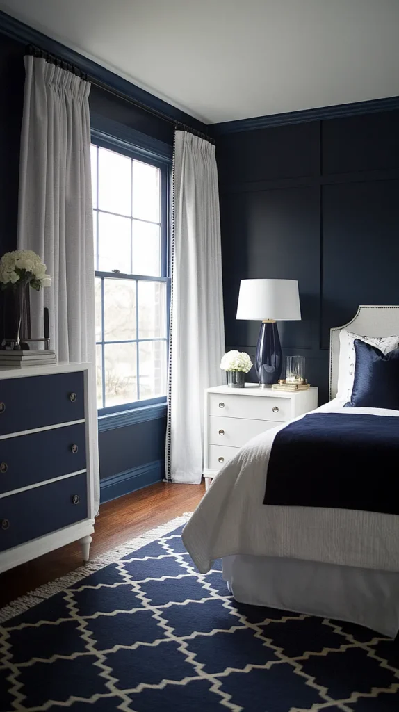 dark feminine bedroom navy