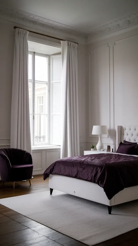 dark feminine bedroom white walls
