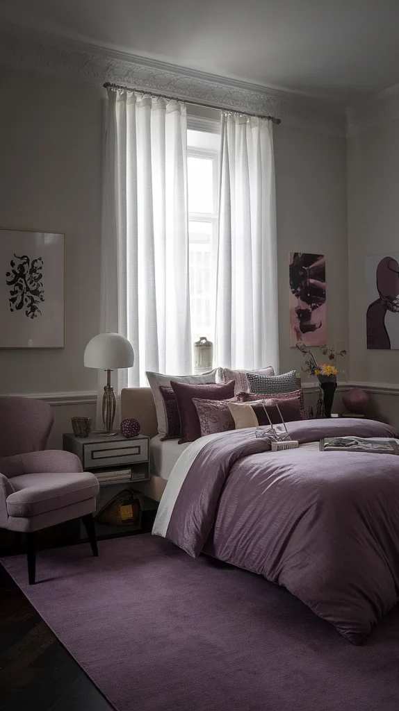 dark feminine bedroom white walls