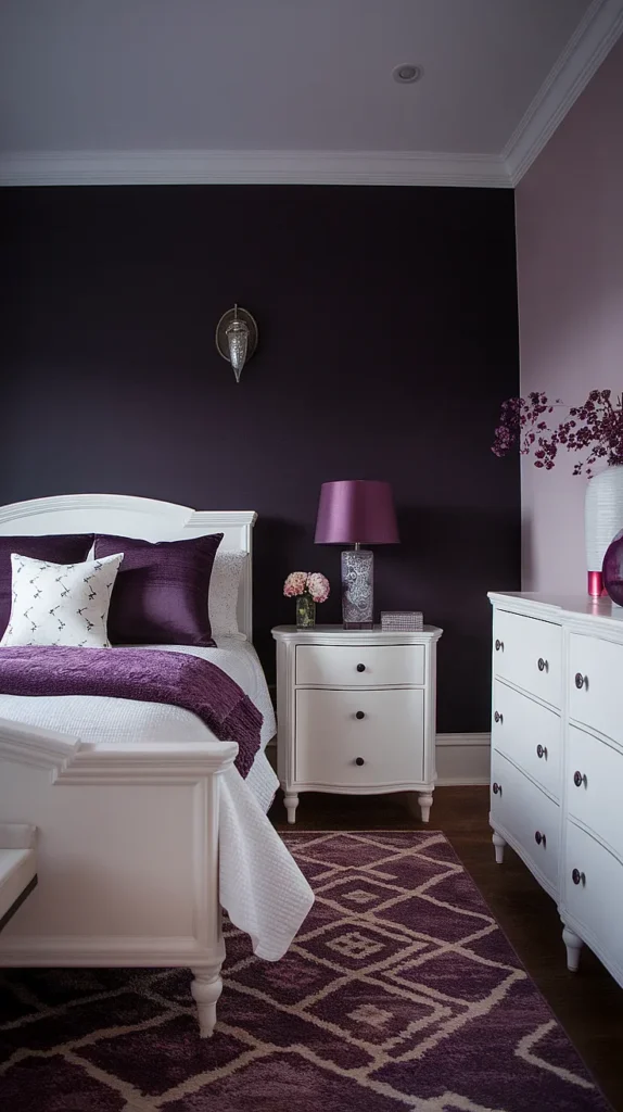 dark feminine bedroom white walls