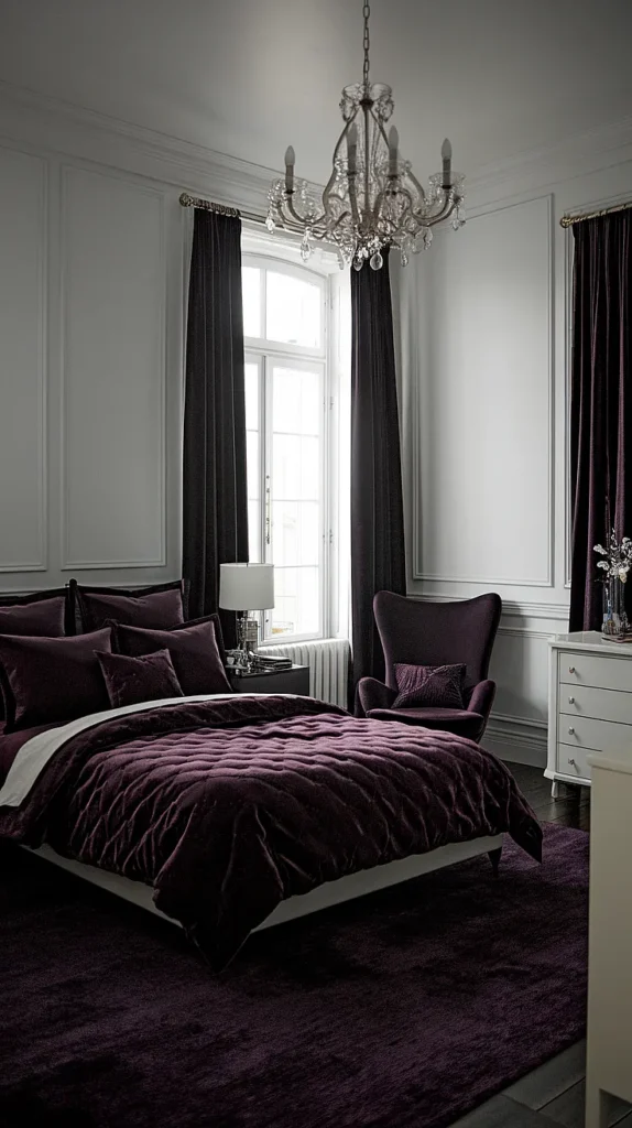 dark feminine bedroom white walls