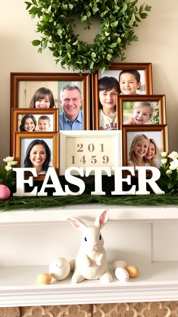 25 Stunning Easter Mantle Decor Ideas for a Festive Home Easter mantle decor featuring family photos and festive decorations.
